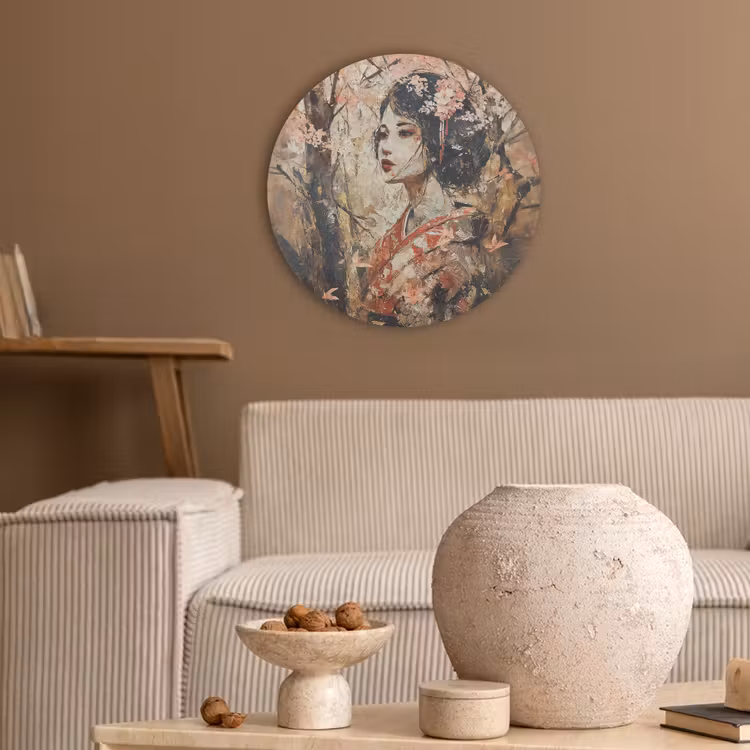 Kimono - Vrouw - kersenbomen Akoestische PET Vilt - Rond klein -sfeer1