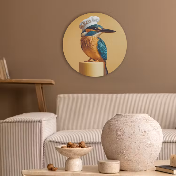 Ijsvogel - Pilaar - Koksmuts - Vogel Akoestische PET Vilt - Rond klein -sfeer1
