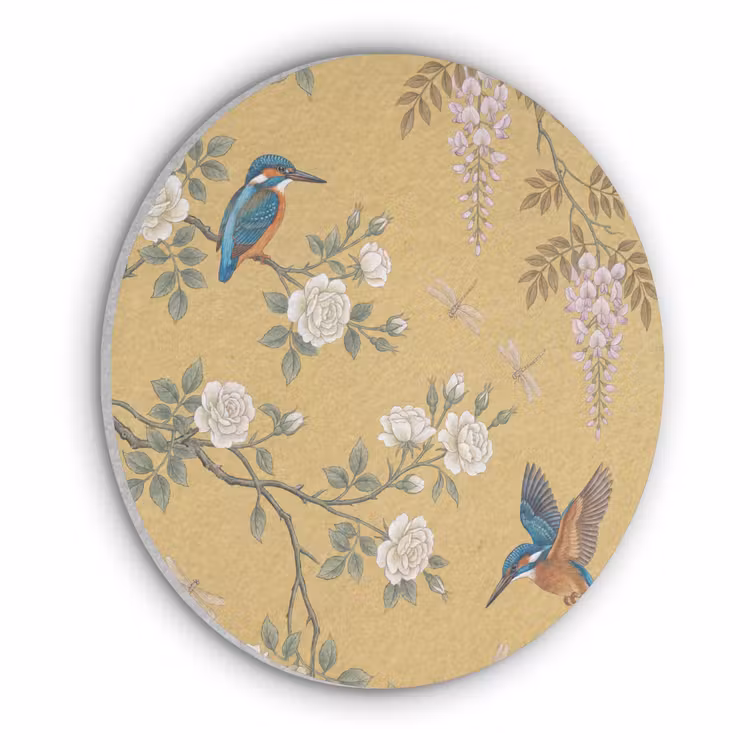 IJsvogels - Bloesem - Geel Akoestische PET Vilt - Rond klein -3d