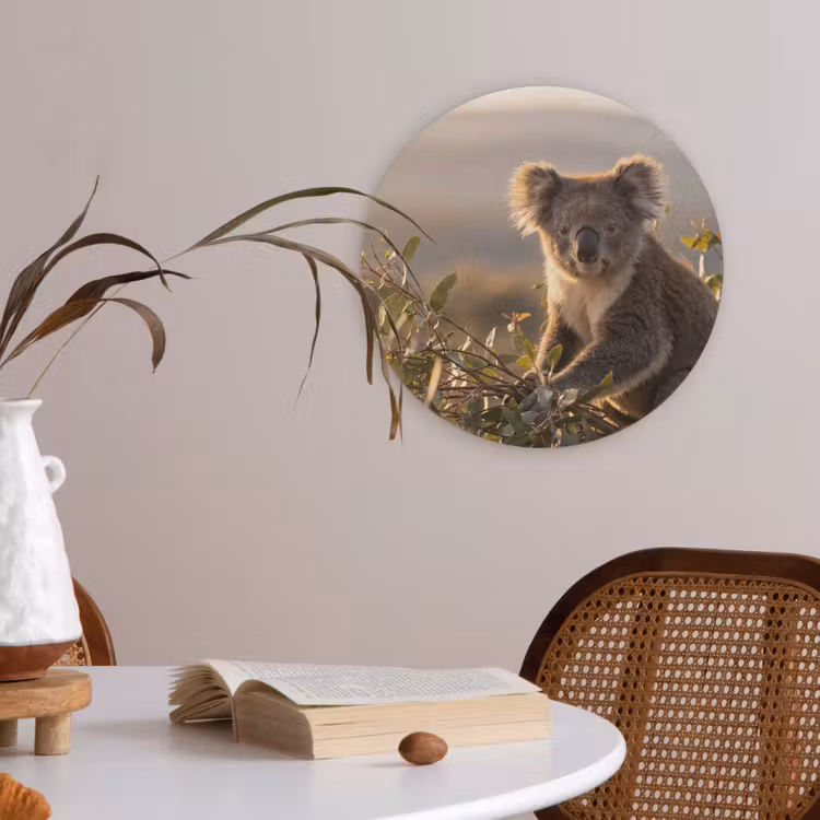 Koala - Bladeren - Ochtendlicht Akoestische PET Vilt - Rond klein -sfeer3