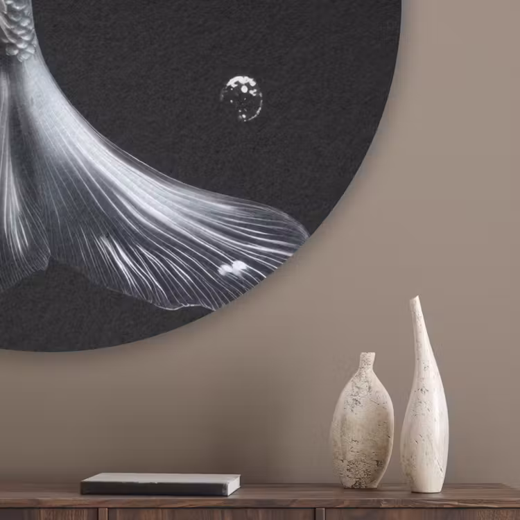 Koi - Vissen - Water - Zwart Akoestische PET Vilt - Rond klein -sfeer5_closeup