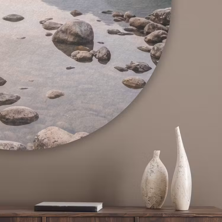 Meer - Bergen - Landschap - Groen Akoestische PET Vilt - Rond klein -sfeer5_closeup