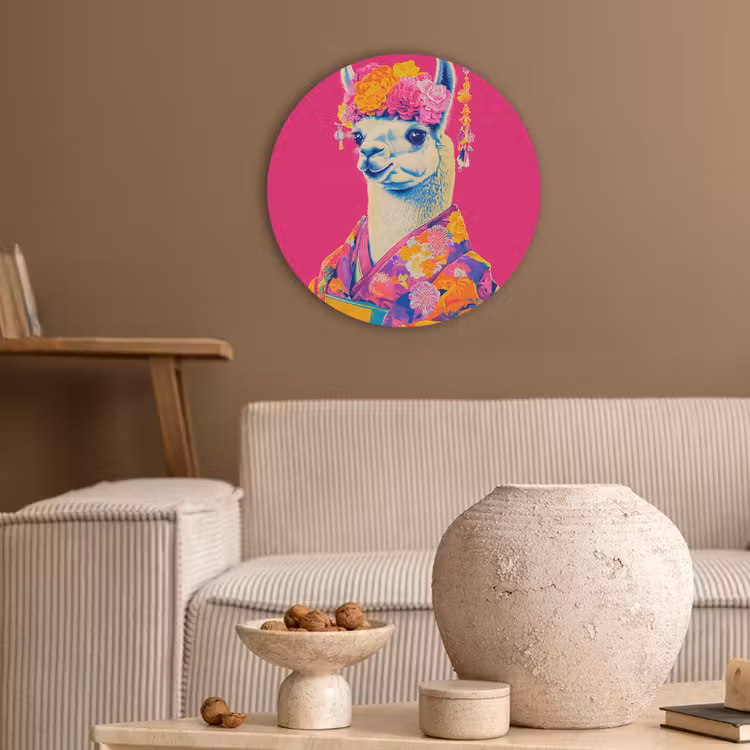 Lama - Kimono - Bloemenkrans - Felroze Akoestische PET Vilt - Rond klein -sfeer1