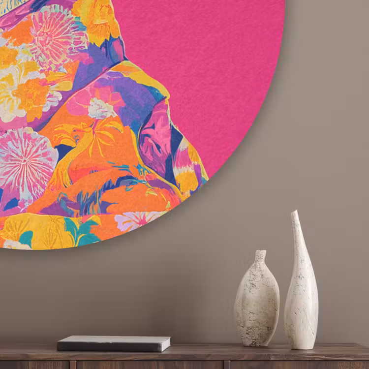 Lama - Kimono - Bloemenkrans - Felroze Akoestische PET Vilt - Rond klein -sfeer5_closeup