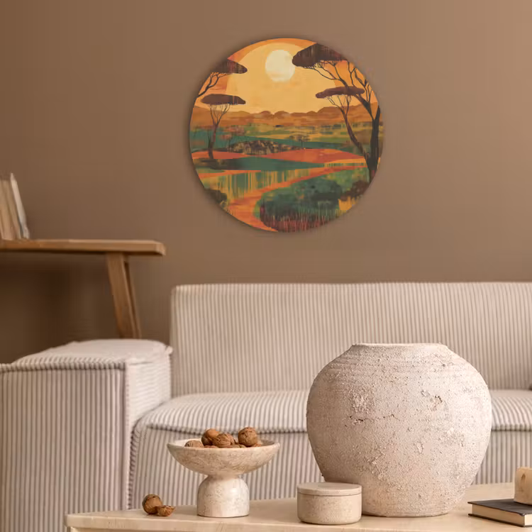 Landschap - Afrikaans - Zon Akoestische PET Vilt - Rond klein -sfeer1