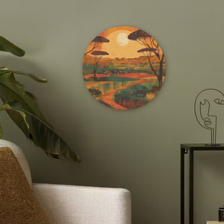 Landschap - Afrikaans - Zon Akoestische PET Vilt - Rond klein -sfeer2