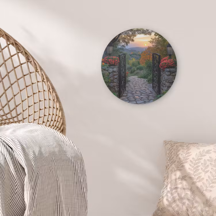 Landschap - Hek - Pad - Zonsondergang - Natuur Akoestische PET Vilt - Rond klein -sfeer4