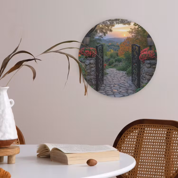 Landschap - Hek - Pad - Zonsondergang - Natuur Akoestische PET Vilt - Rond klein -sfeer3