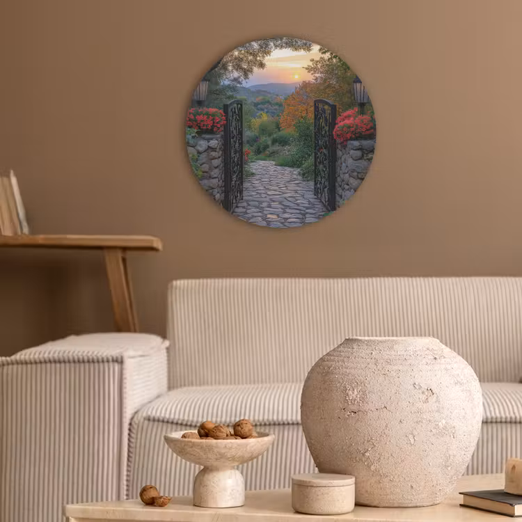 Landschap - Hek - Pad - Zonsondergang - Natuur Akoestische PET Vilt - Rond klein -sfeer1