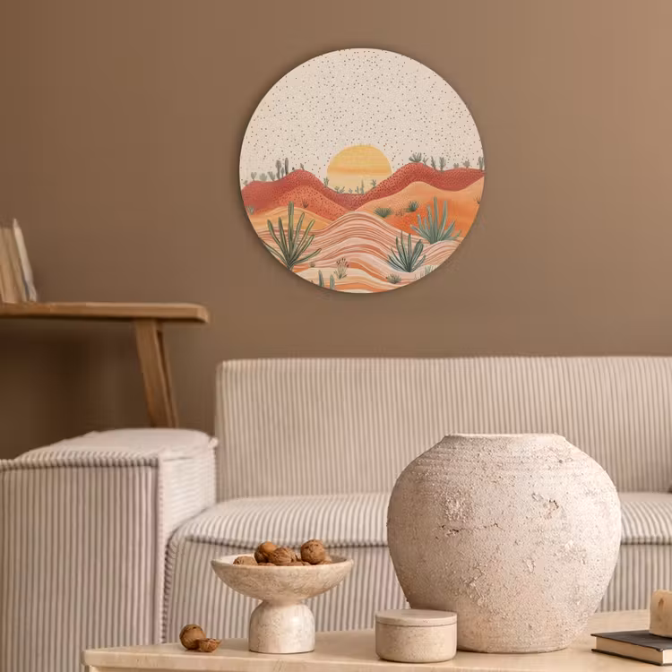 Landschap - Heuvels - Zonsondergang Akoestische PET Vilt - Rond klein -sfeer1
