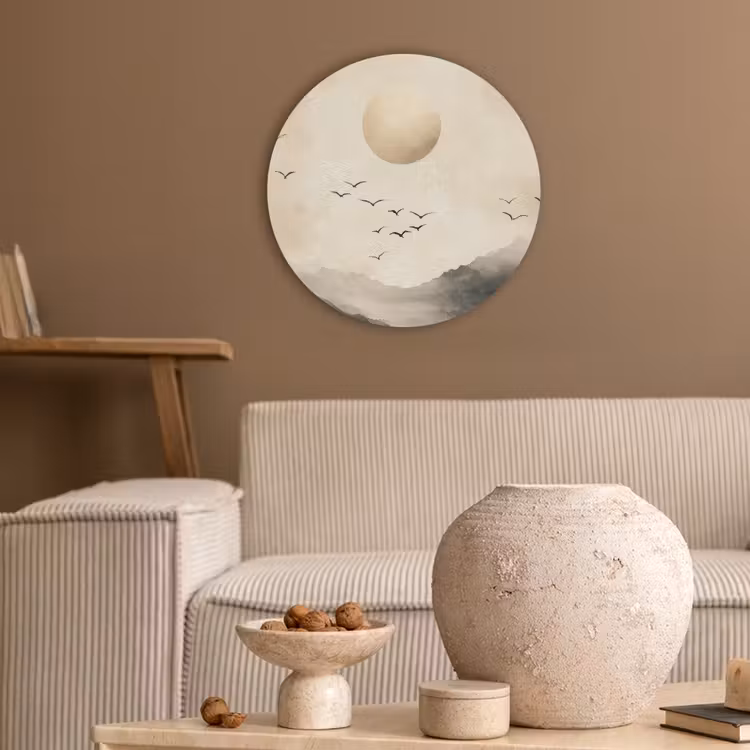 Landschap - Japandi - vogel Akoestische PET Vilt - Rond klein -sfeer1