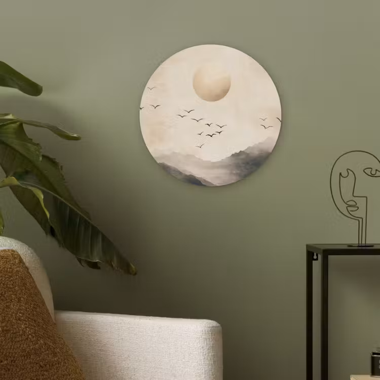 Landschap - Japandi - vogel Akoestische PET Vilt - Rond klein -sfeer2