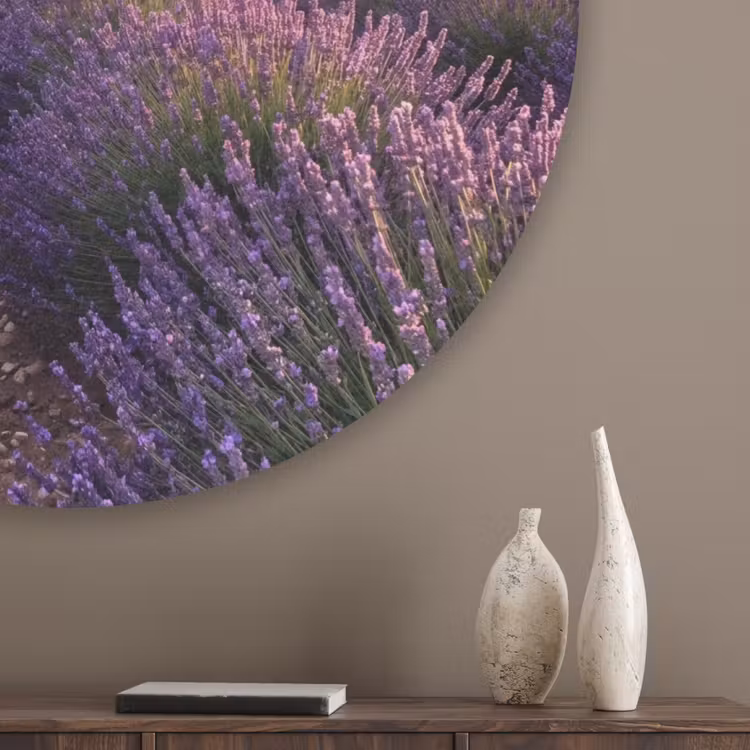 Landschap - Lavendelveld - Paars Akoestische PET Vilt - Rond klein -sfeer5_closeup