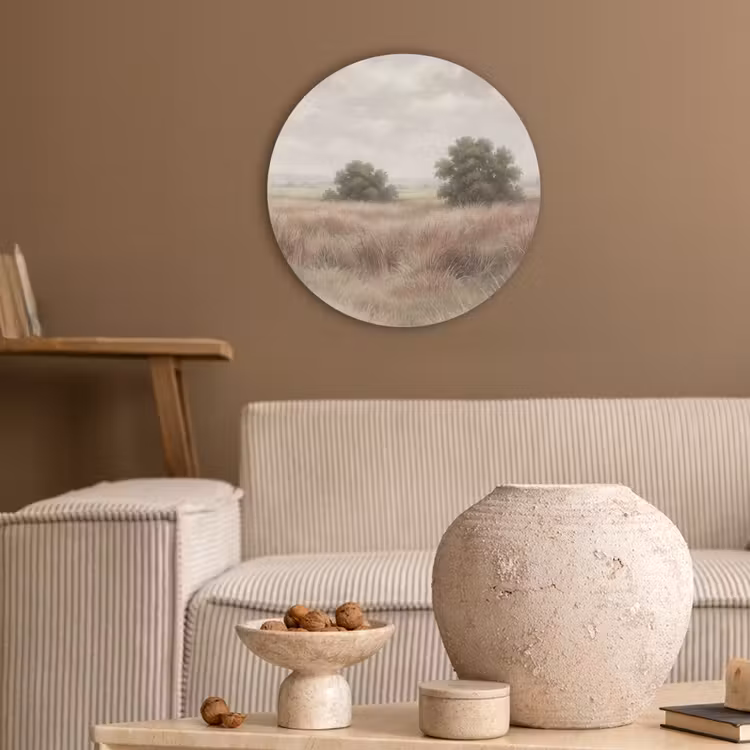 Landschap - Minimalistisch - Beige Akoestische PET Vilt - Rond klein -sfeer1