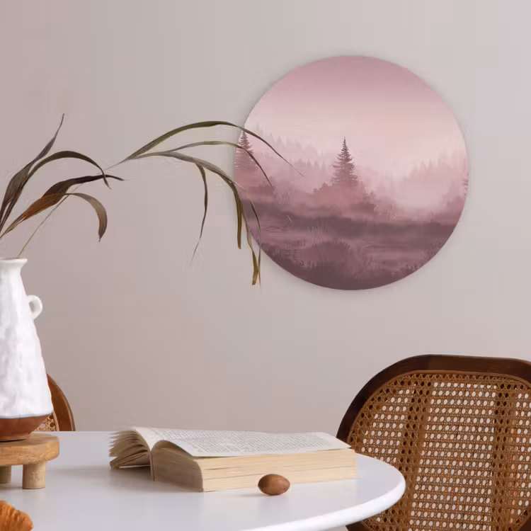 Landschap - Mistig - Roze Akoestische PET Vilt - Rond klein -sfeer3