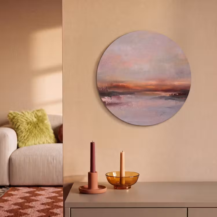 Landschap - Zonsondergang - Abstract - Modern - Roze Akoestische PET Vilt - Rond klein -sfeer1