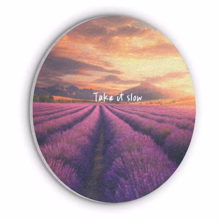 Lavendelveld - Quote - Zonsondergang Akoestische PET Vilt - Rond klein -3d