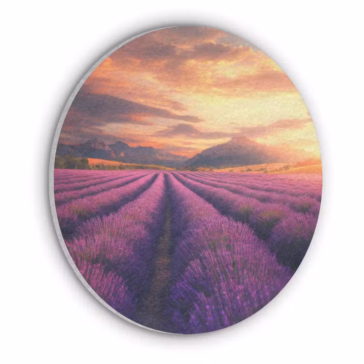 Lavendelveld - Zonsondergang - Paars Akoestische PET Vilt - Rond klein -3d