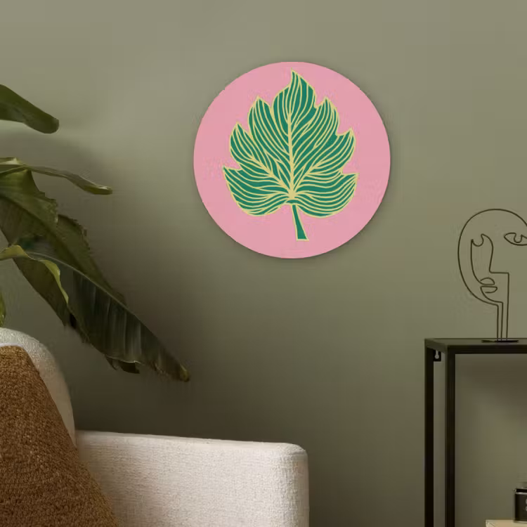 Blad - Groen - Illustratie - Minimalistisch Akoestische PET Vilt - Rond klein -sfeer2