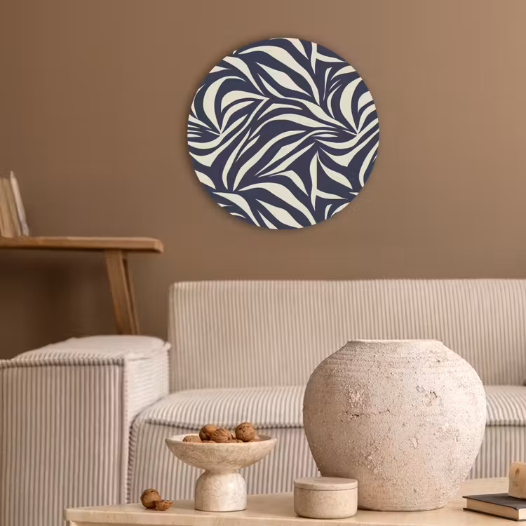 Bladvormen - Blauw - Patroon - Wit Akoestische PET Vilt - Rond klein 838 -sfeer1