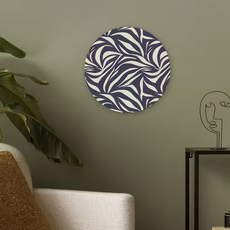 Bladvormen - Blauw - Patroon - Wit Akoestische PET Vilt - Rond klein 838 -sfeer2