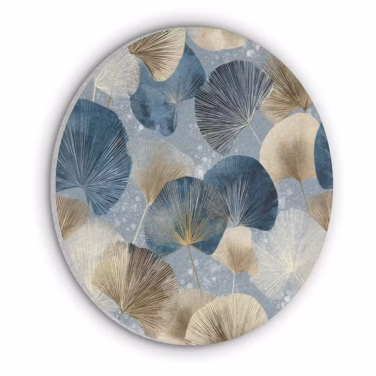 Bladeren - Abstract - Goud - Blauw Akoestische PET Vilt - Rond klein -3d