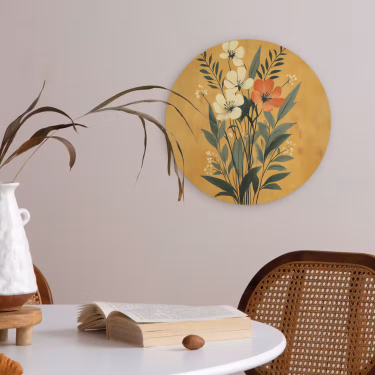Bladeren - Boeket - Bloemen - Geel Akoestische PET Vilt - Rond klein -sfeer3