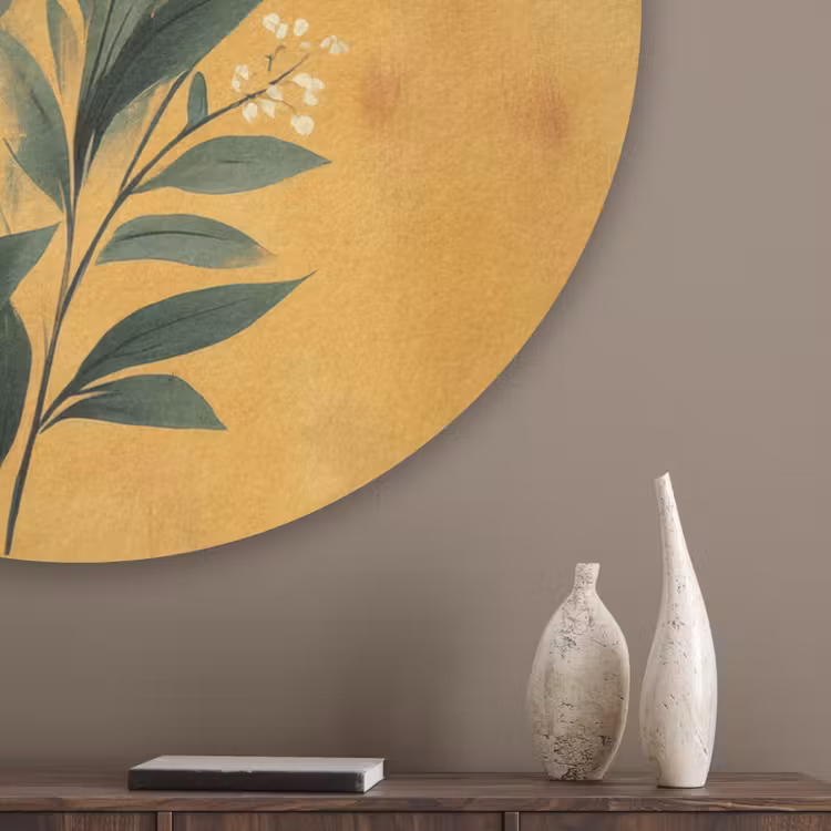 Bladeren - Boeket - Bloemen - Geel Akoestische PET Vilt - Rond klein -sfeer5_closeup