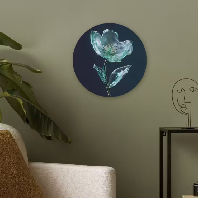Bladeren - Bloem - Glazen - Donkerblauw Akoestische PET Vilt - Rond klein -sfeer2