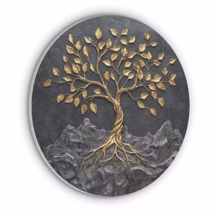 Bladeren - Goud - Boom - Rots Akoestische PET Vilt - Rond klein -3d