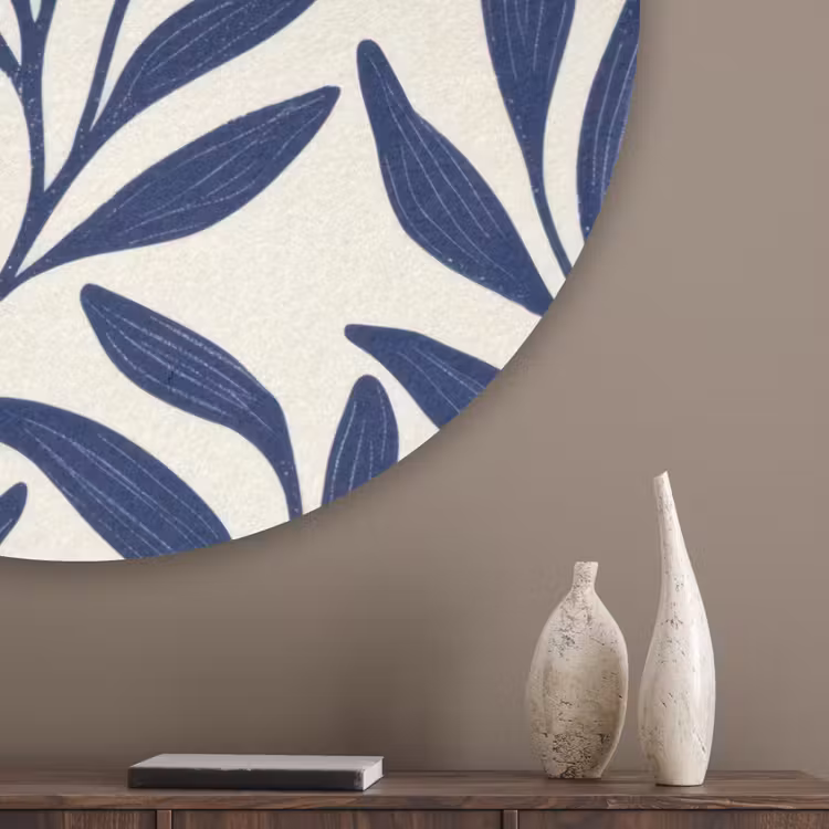 Bladeren - Klimop - Donkerblauw Akoestische PET Vilt - Rond klein -sfeer5_closeup