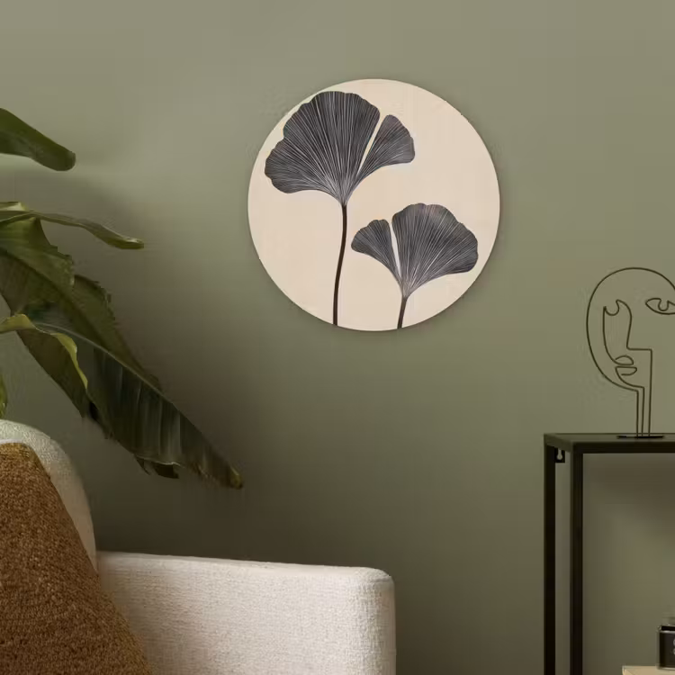 Bladeren - Minimalistisch - Zwart Akoestische PET Vilt - Rond klein -sfeer2