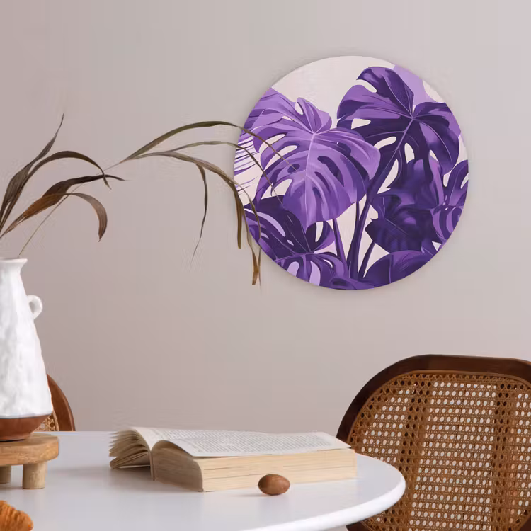 Bladeren - Paars - Tropisch - Abstract Akoestische PET Vilt - Rond klein -sfeer3