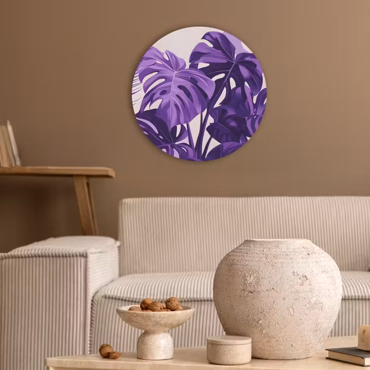 Bladeren - Paars - Tropisch - Abstract Akoestische PET Vilt - Rond klein -sfeer1