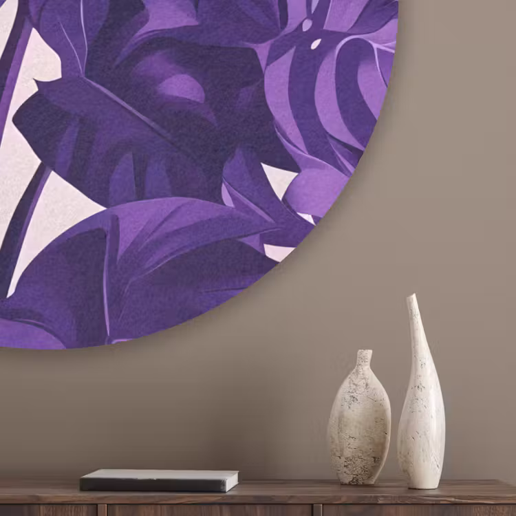 Bladeren - Paars - Tropisch - Abstract Akoestische PET Vilt - Rond klein -sfeer5_closeup
