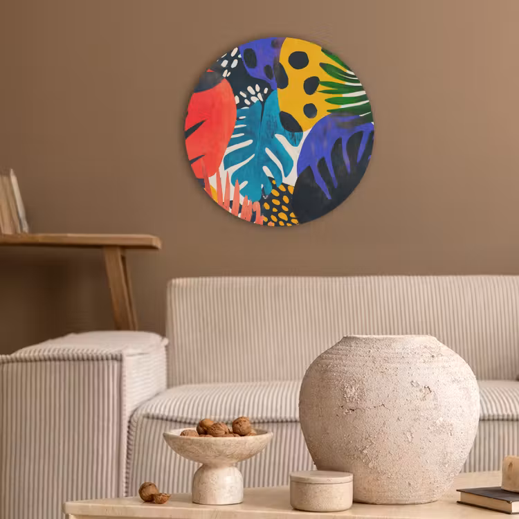 Bladeren - Vormen - Abstract - Kleurrijk Akoestische PET Vilt - Rond klein -sfeer1