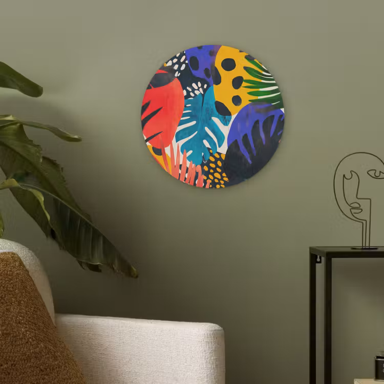 Bladeren - Vormen - Abstract - Kleurrijk Akoestische PET Vilt - Rond klein -sfeer2