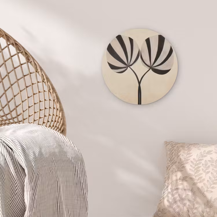 Bladeren - Gestreept - Stengel - Beige Akoestische PET Vilt - Rond klein -sfeer4