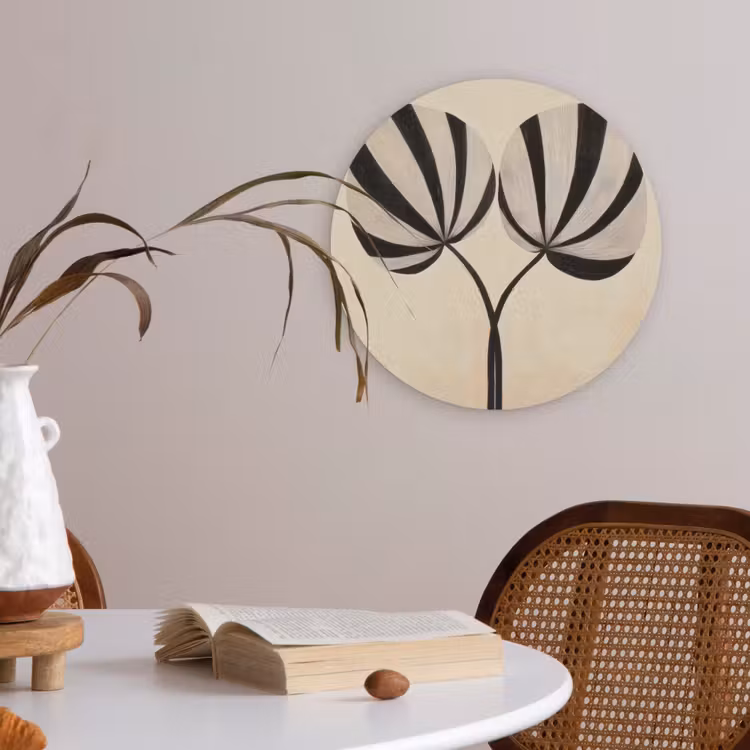 Bladeren - Gestreept - Stengel - Beige Akoestische PET Vilt - Rond klein -sfeer3
