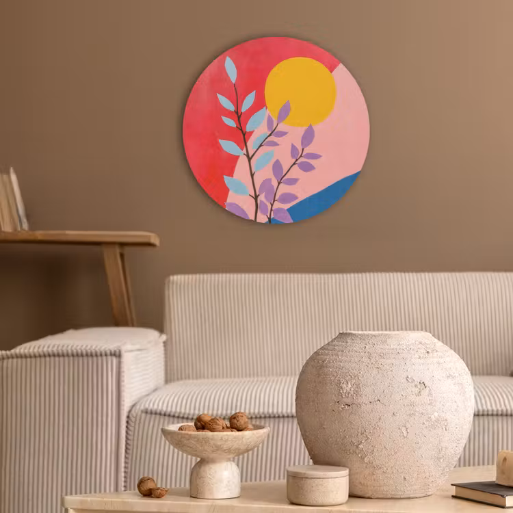 Bladeren - Zon - Abstracte vormen Akoestische PET Vilt - Rond klein -sfeer1