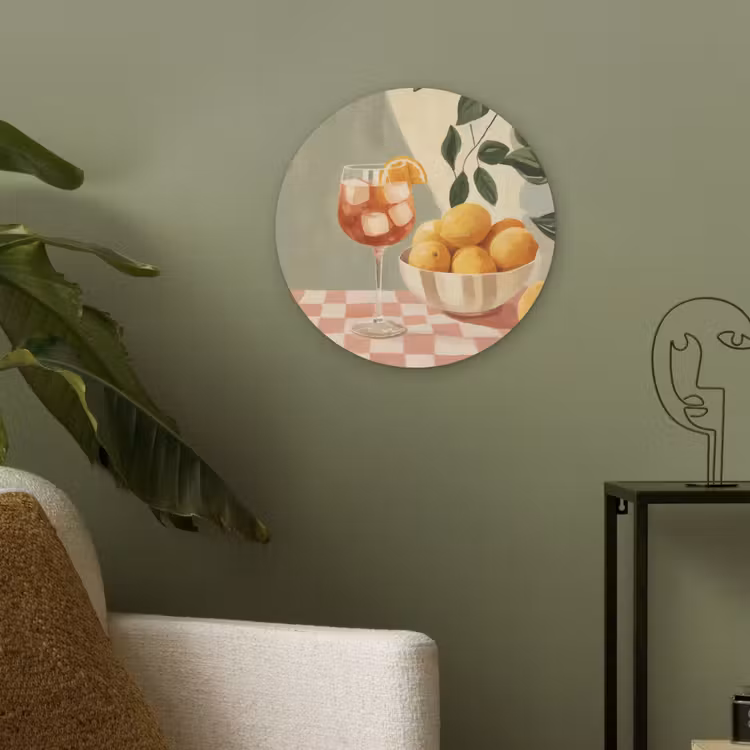 Citroenen - Glas - Tafelkleed - Geblokt Akoestische PET Vilt - Rond klein -sfeer2