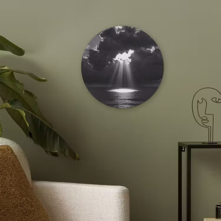 Licht - Wolken - Zee - Zwart-wit - Natuur Akoestische PET Vilt - Rond klein -sfeer2