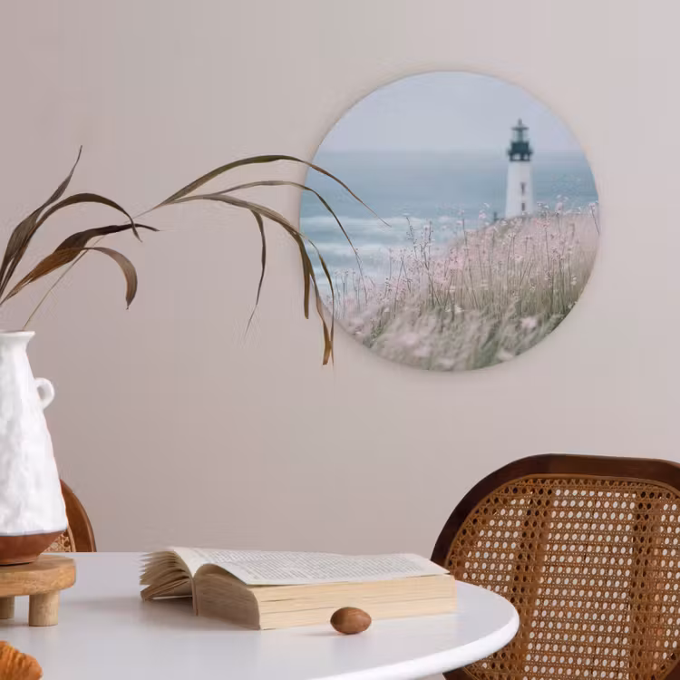 Vuurtoren - Klif - Zee - Bloemen Akoestische PET Vilt - Rond klein -sfeer3