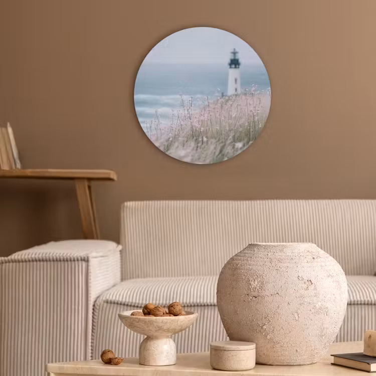 Vuurtoren - Klif - Zee - Bloemen Akoestische PET Vilt - Rond klein -sfeer1