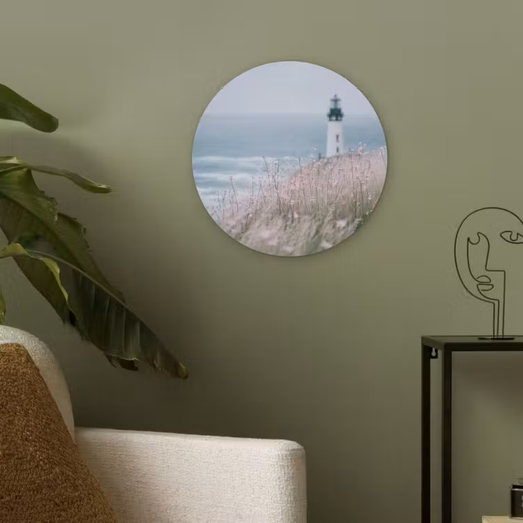 Vuurtoren - Klif - Zee - Bloemen Akoestische PET Vilt - Rond klein -sfeer2