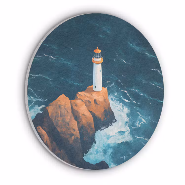 Vuurtoren - Rots - Zee - Golven Akoestische PET Vilt - Rond klein -3d