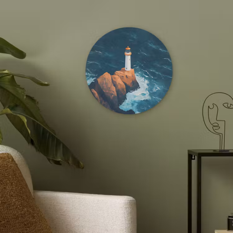 Vuurtoren - Rots - Zee - Golven Akoestische PET Vilt - Rond klein -sfeer2