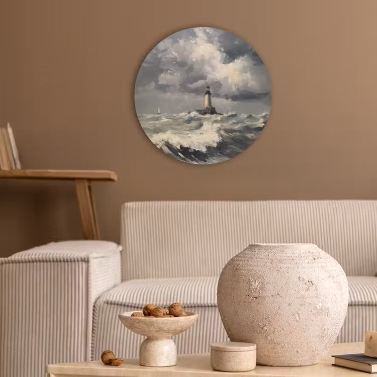 Vuurtoren - Golven - Storm Akoestische PET Vilt - Rond klein -sfeer1