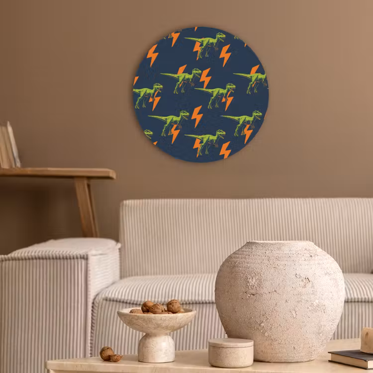 Bliksemschichten - Oranje - Dinosaurussen Akoestische PET Vilt - Rond klein -sfeer1
