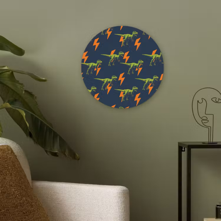 Bliksemschichten - Oranje - Dinosaurussen Akoestische PET Vilt - Rond klein -sfeer2